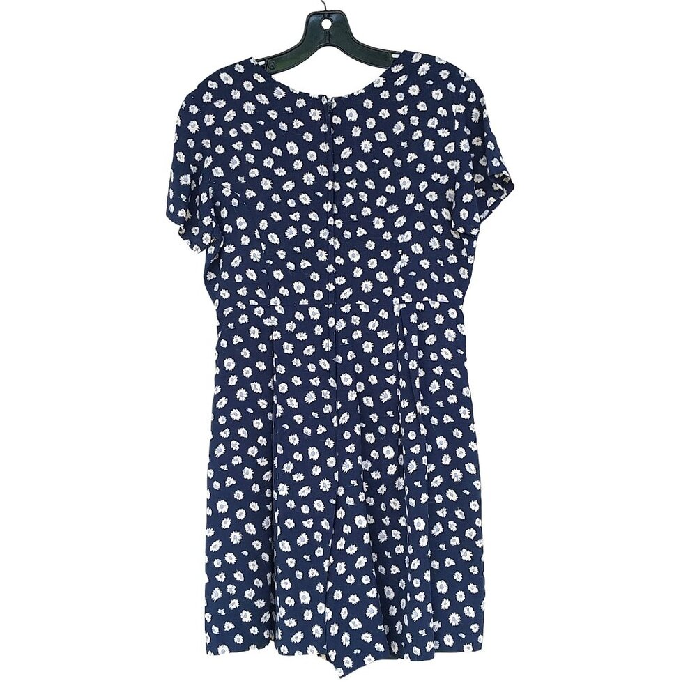 The Limited Floral Short Sleeve Romper with Pockets, Vintage, Navy Blue, Small - Picture 2 of 9
